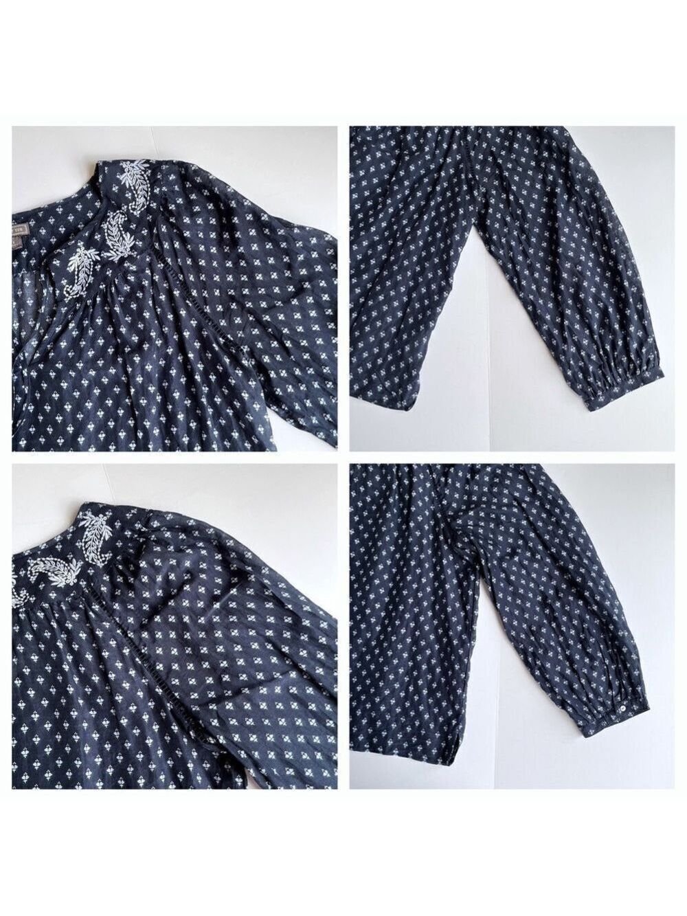 J. Crew Point Sur Embroidered Block Print Peasant Top - Picture 7 of 9